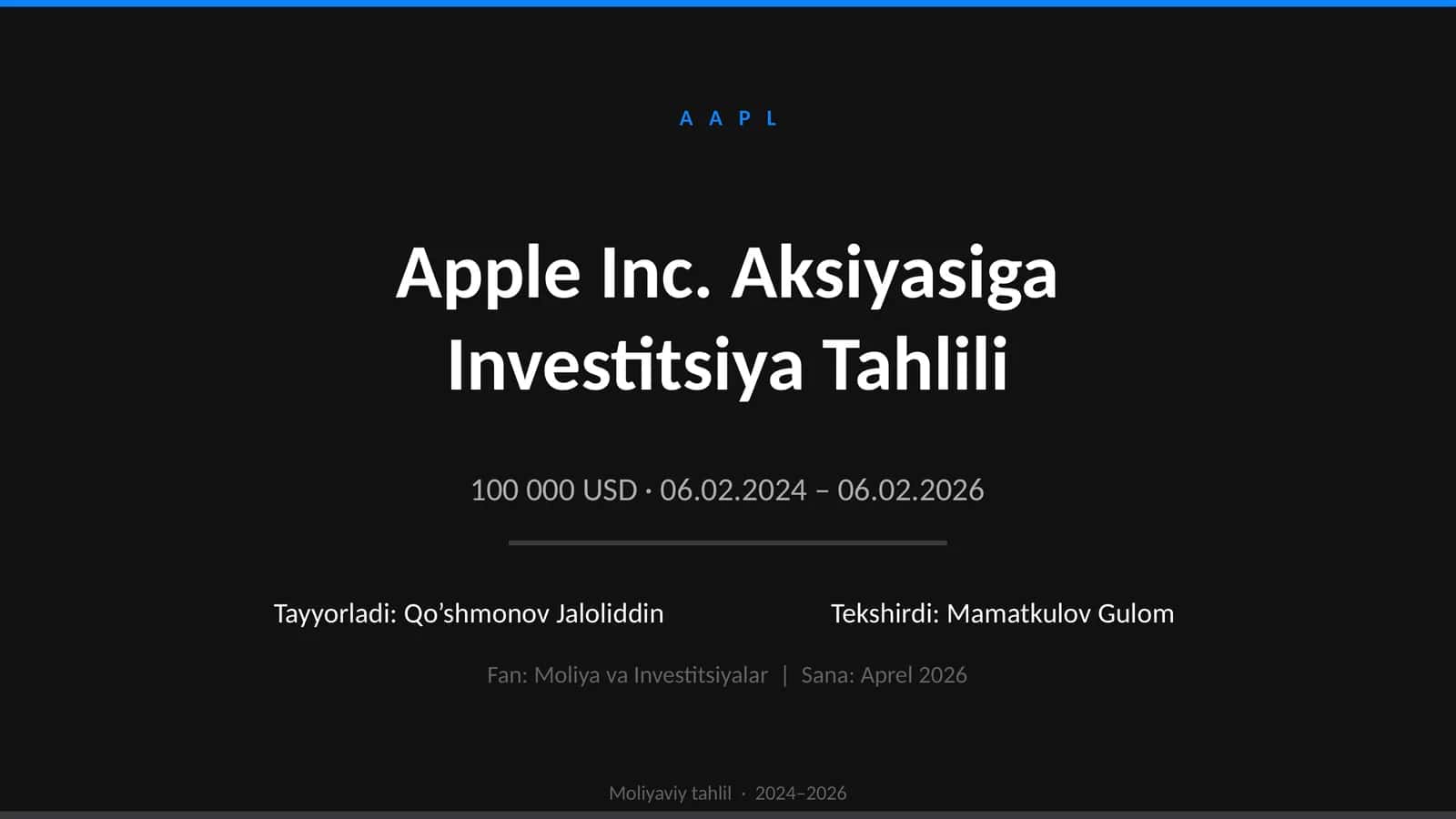 Apple Inc. Aksiyasiga Investitsiya Tahlili