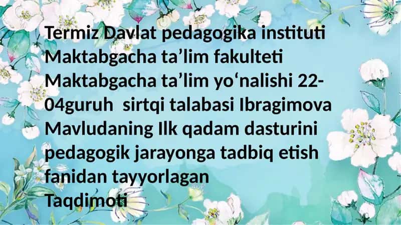 Bolalar bilan yakka ishlashni tashkil etish va rejalashtirish