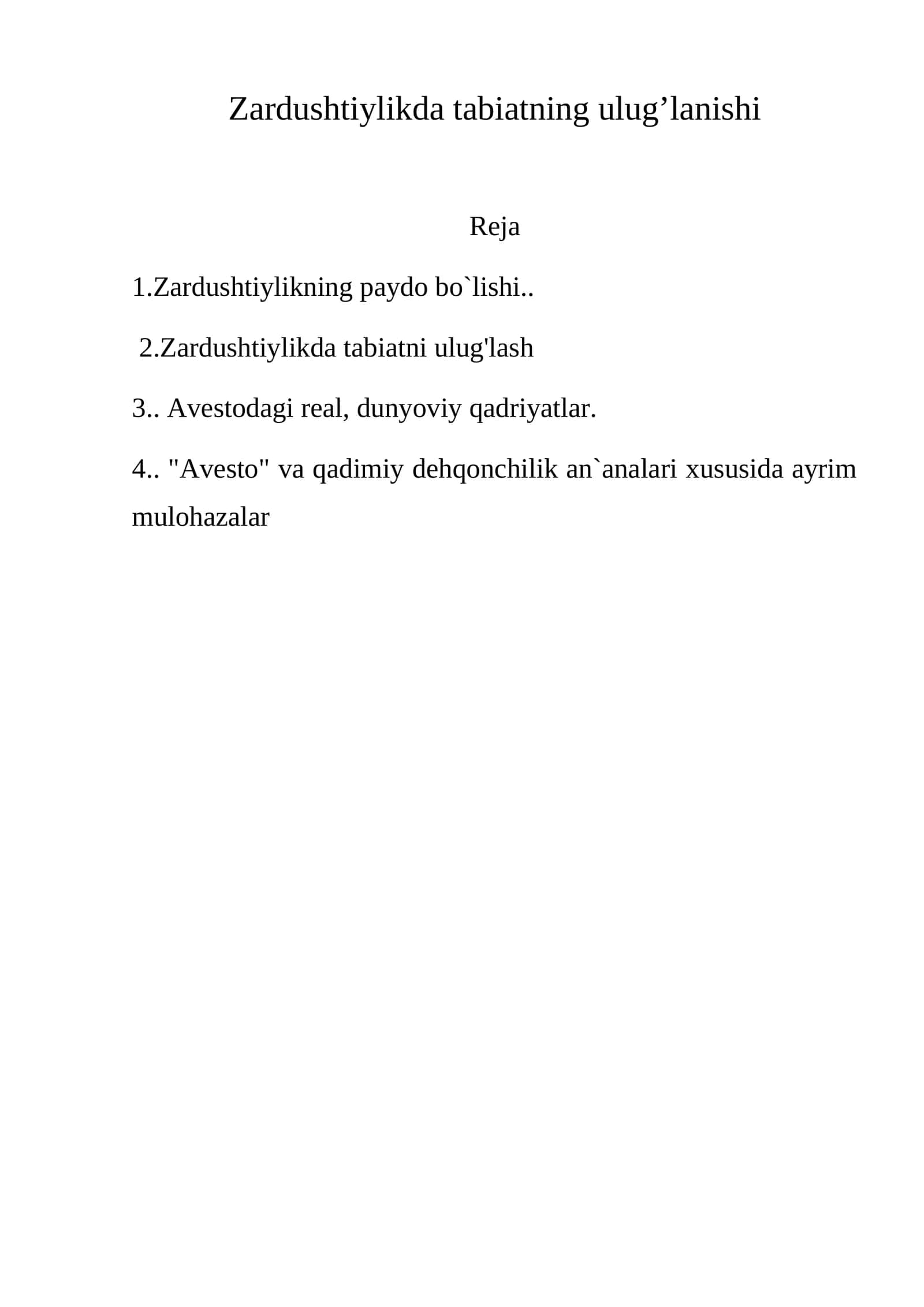 Zardushtiylikda tabiatning ulug’lanishi