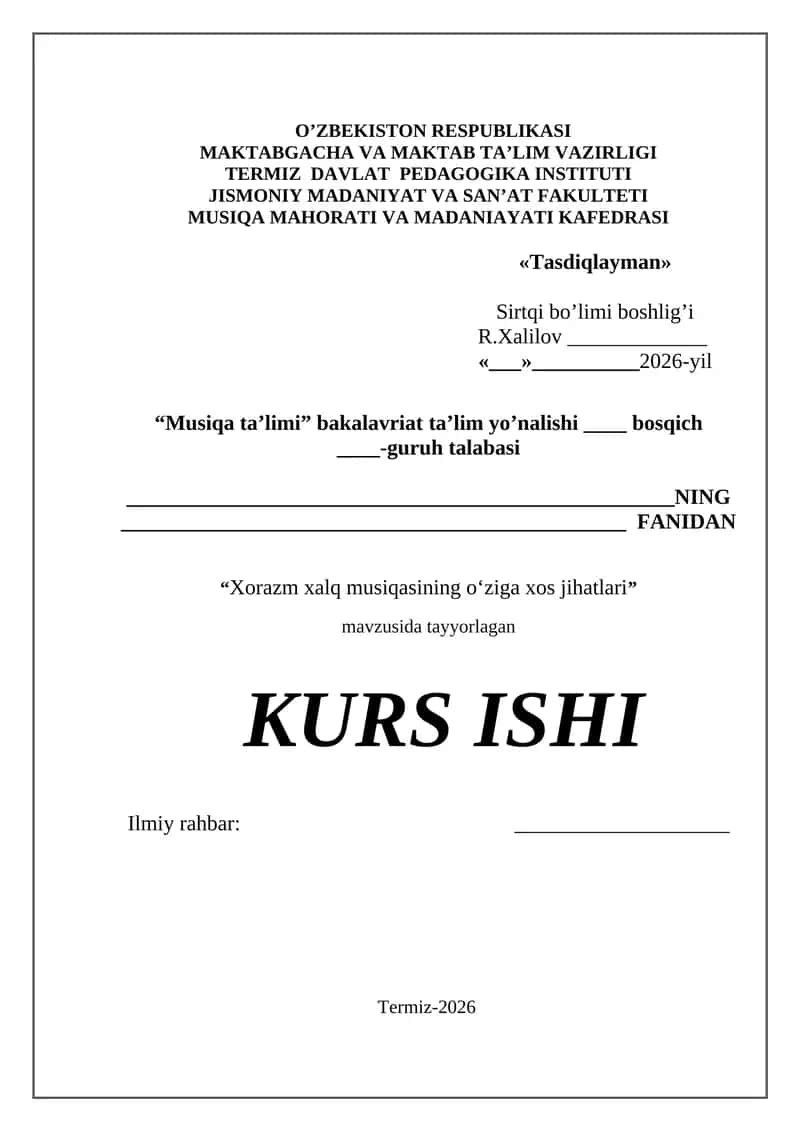 Xorazm xalq musiqasining o‘ziga xos jihatlari
