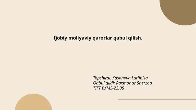 Ijobiy moliyaviy qarorlar qabul qilish