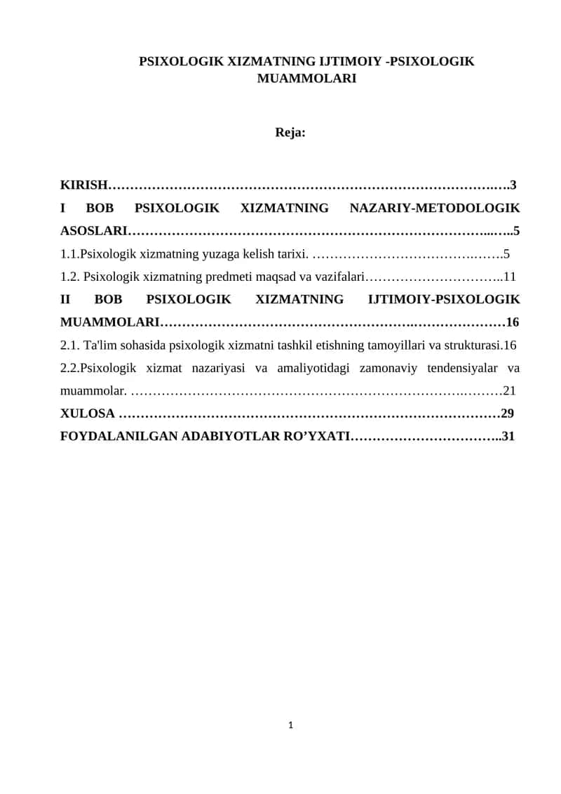 PSIXOLOGIK XIZMATNING IJTIMOIY -PSIXOLOGIK MUAMMOLARI