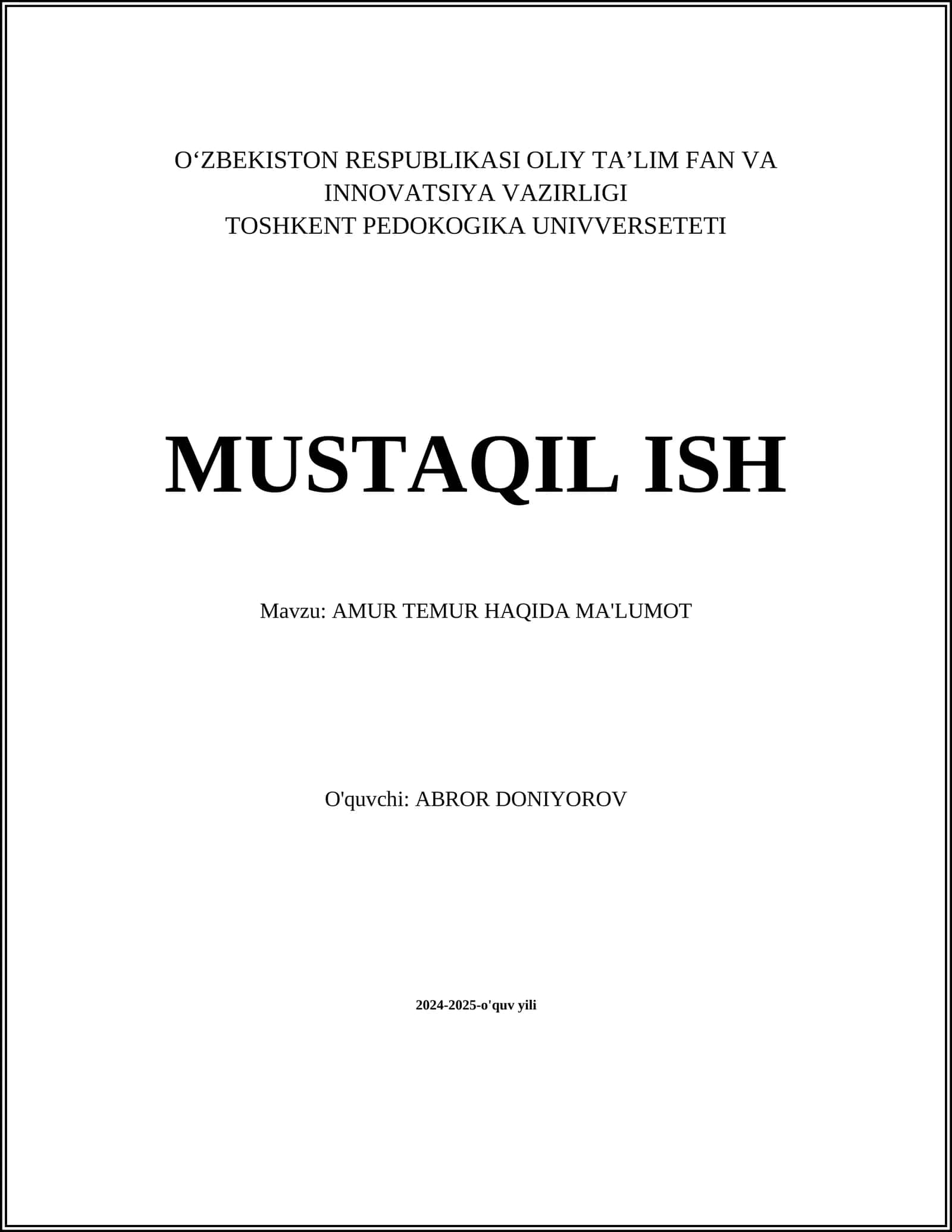 AMUR TEMUR HAQIDA MA'LUMOT