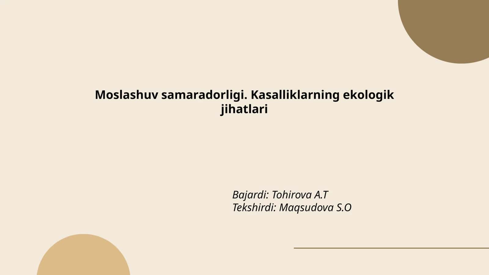 Moslashuv samaradorligi. Kasalliklarning ekologik jihatlari
