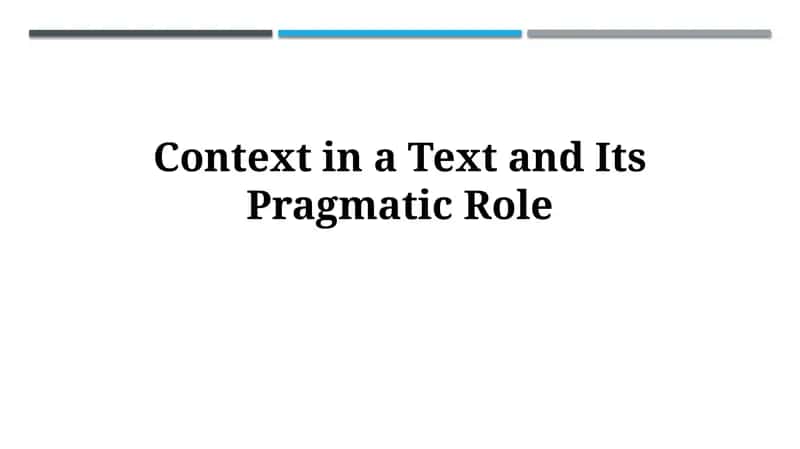 Context in a Text and Its PragmaticRole