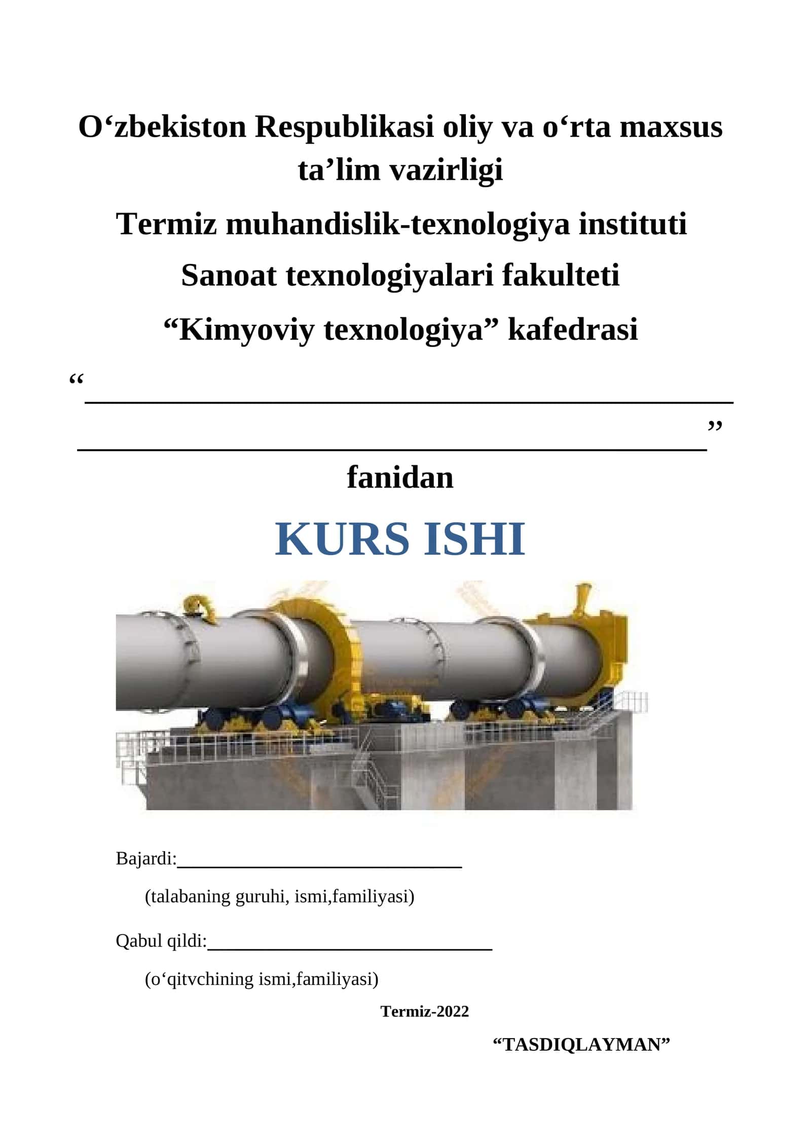 Portlandsementni ho’l usulda ishlab chiqarishda aylanma pechning issiqlik-texnik hisobi