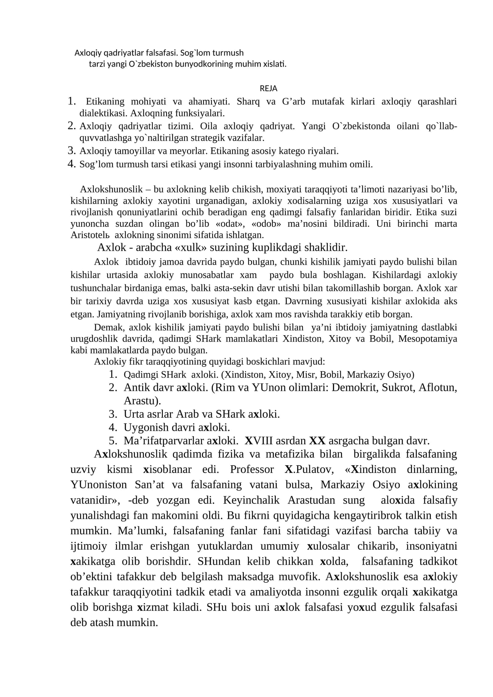 Axloqiy qadriyatlar falsafasi. Sog`lom turmush