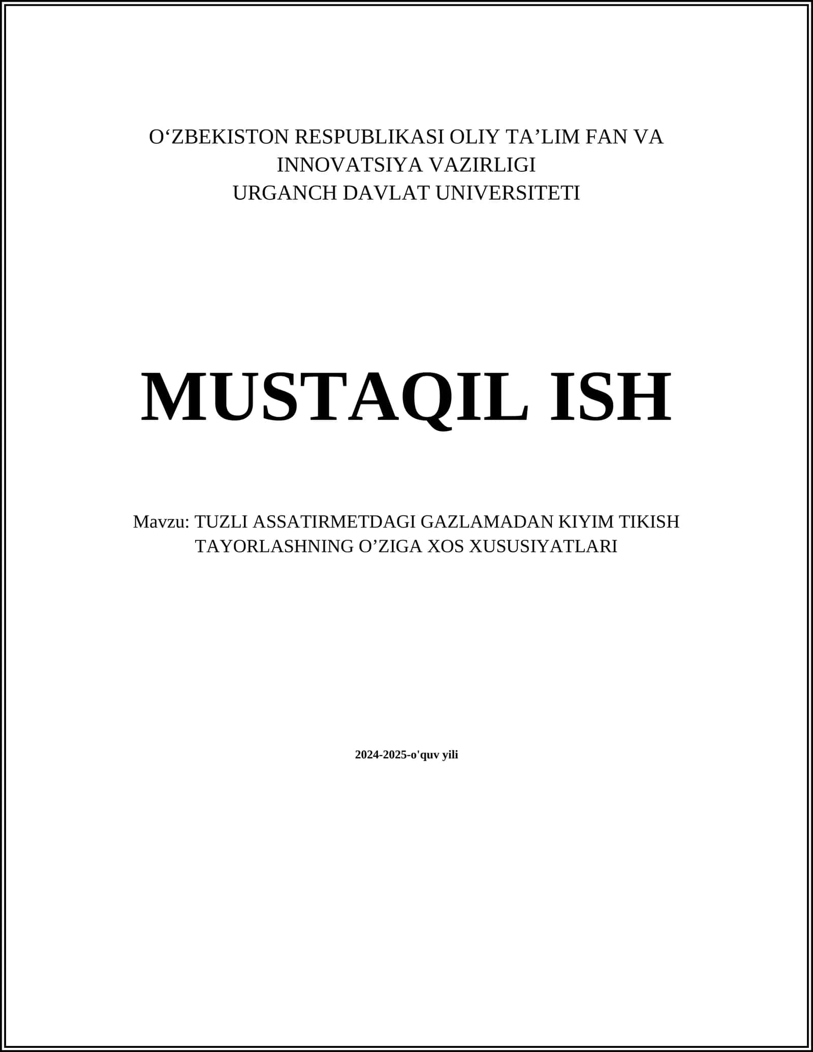 TUZLI ASSATIRMETDAGI GAZLAMADAN KIYIM TIKISH TAYORLASHNING O’ZIGA XOS XUSUSIYATLARI