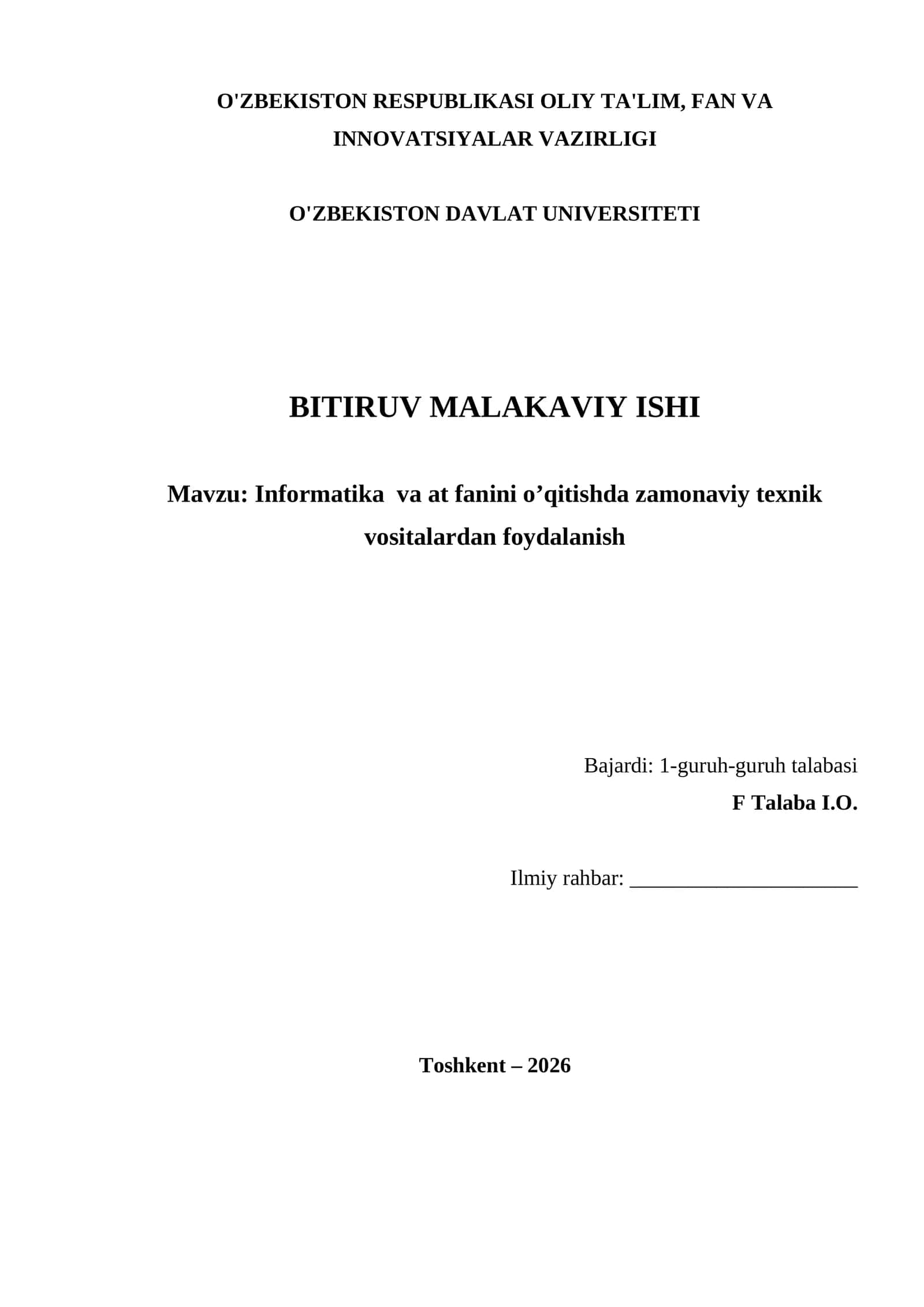 Informatika va at fanini o’qitishda zamonaviy texnik vositalardan foydalanish