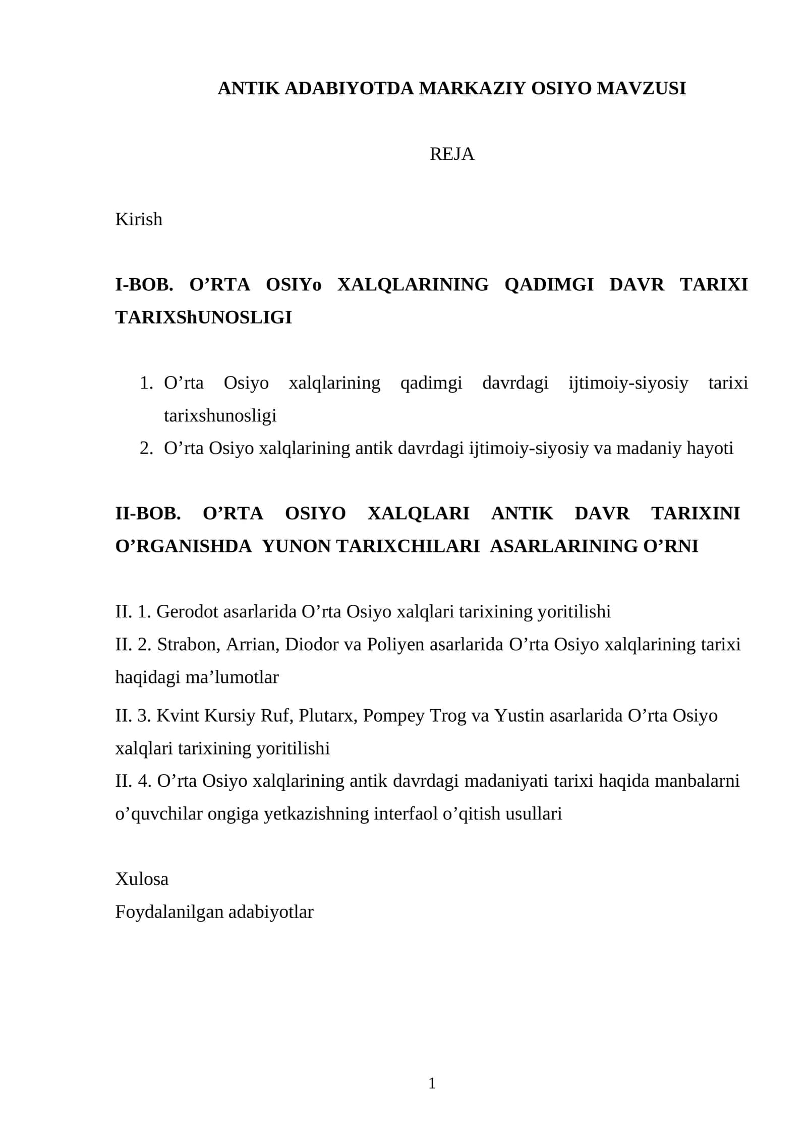 ANTIK ADABIYOTDA MARKAZIY OSIYO MAVZUSI