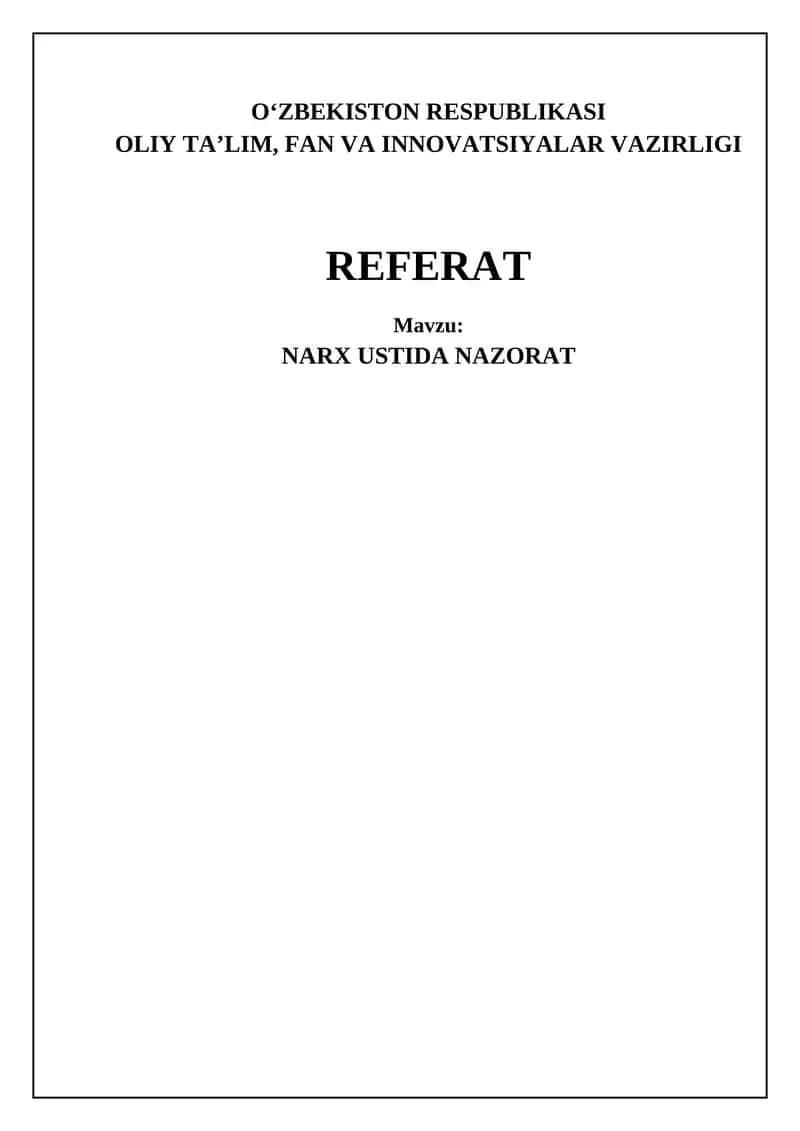 NARX USTIDA NAZORAT