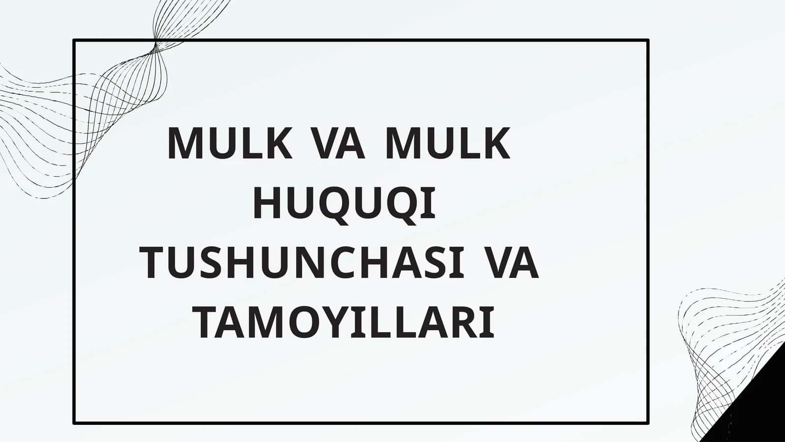 MULKVAMULKHUQUQI TUSHUNCHASIVATAMOYILLARI