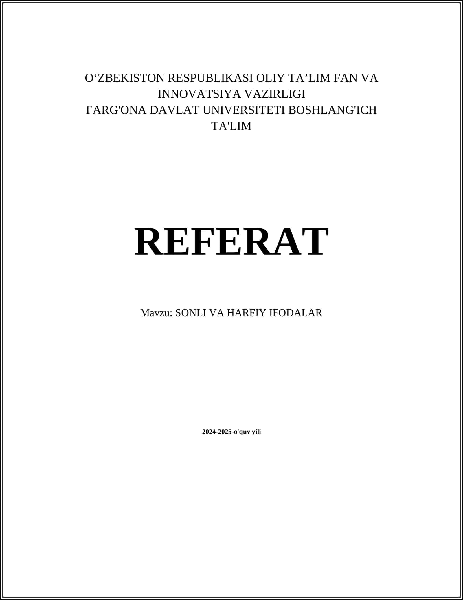 SONLI VA HARFIY IFODALAR