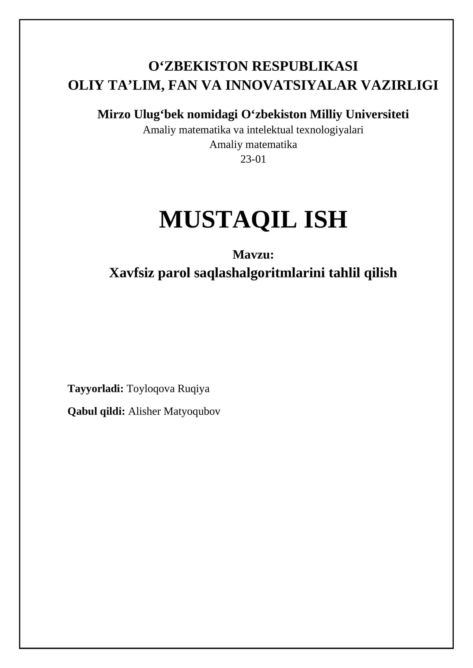 Xavfsiz parol saqlash algoritmlarini tahlil qilish
