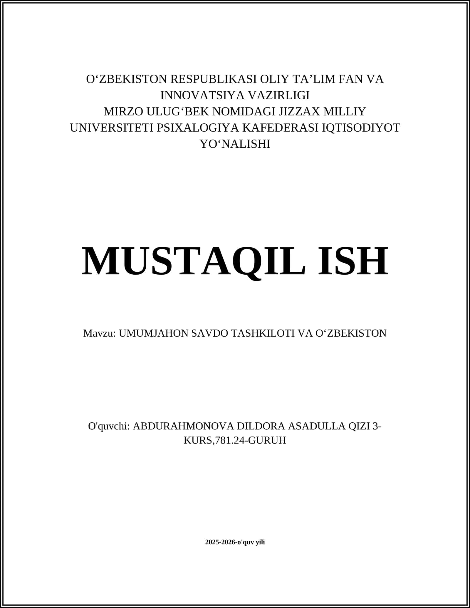 UMUMJAHON SAVDO TASHKILOTI VA OʻZBEKISTON
