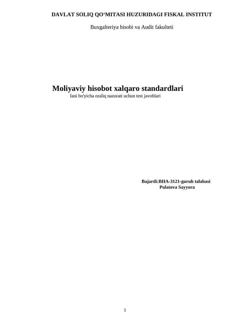 Moliyaviy hisobot xalqaro standardlari
