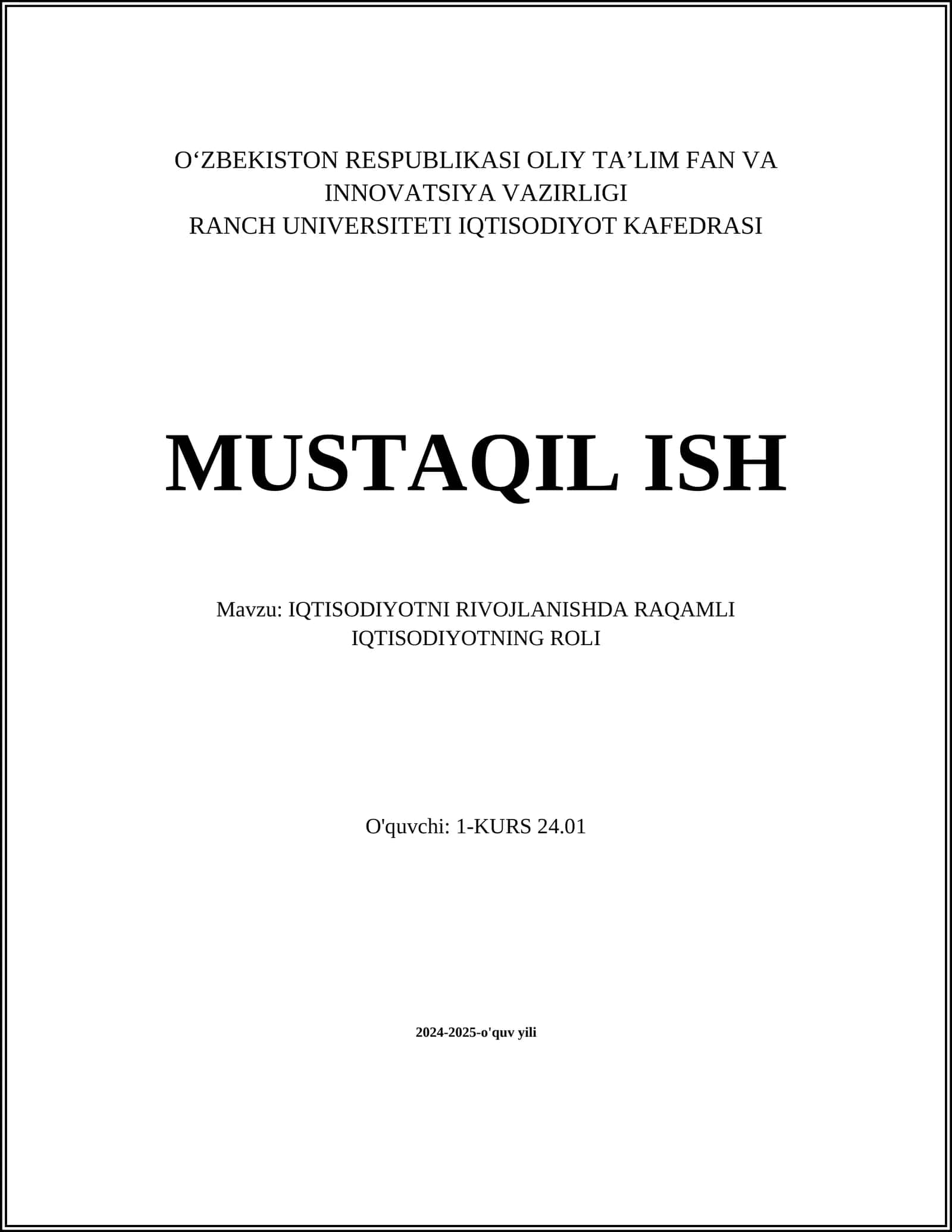 Raqamli iqtisodiyotning zamonaviy tendensiyalari