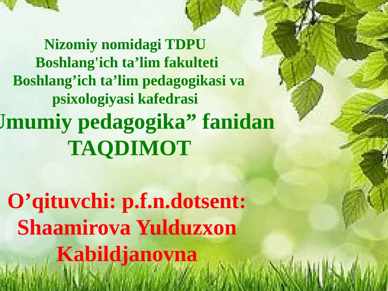 Ta'limni tashkil etish shartlari