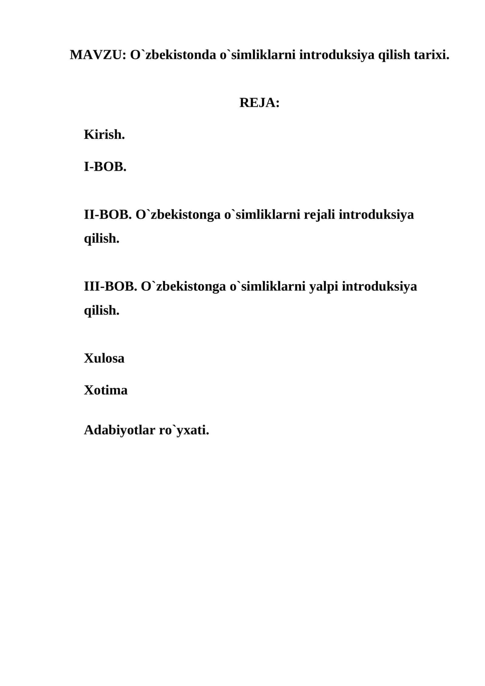O`zbekistonda o`simliklarni introduksiya qilish tarixi