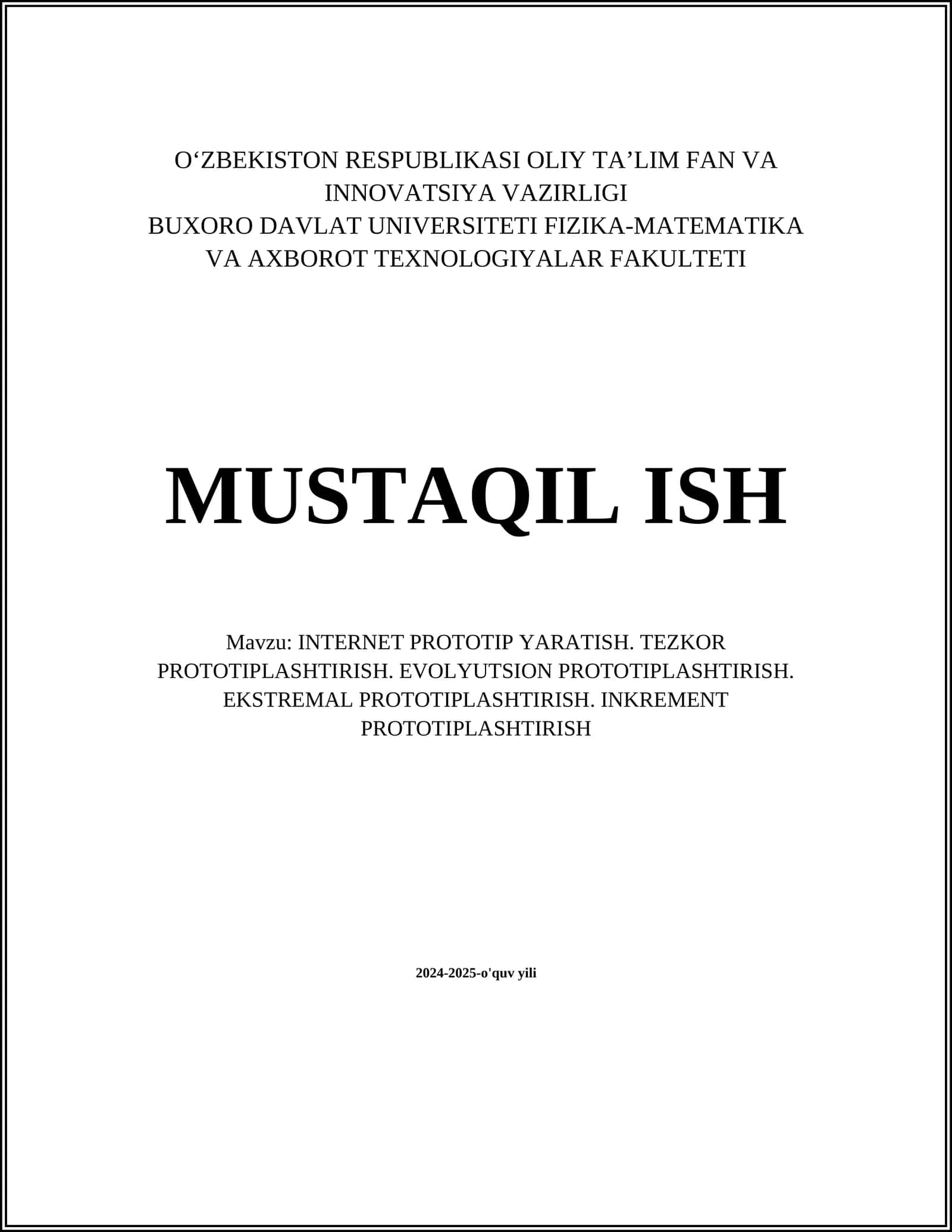 INTERNET PROTOTIP YARATISH. TEZKOR PROTOTIPLASHTIRISH. EVOLYUTSION PROTOTIPLASHTIRISH. EKSTREMAL PROTOTIPLASHTIRISH. INKREMENT PROTOTIPLASHTIRISH