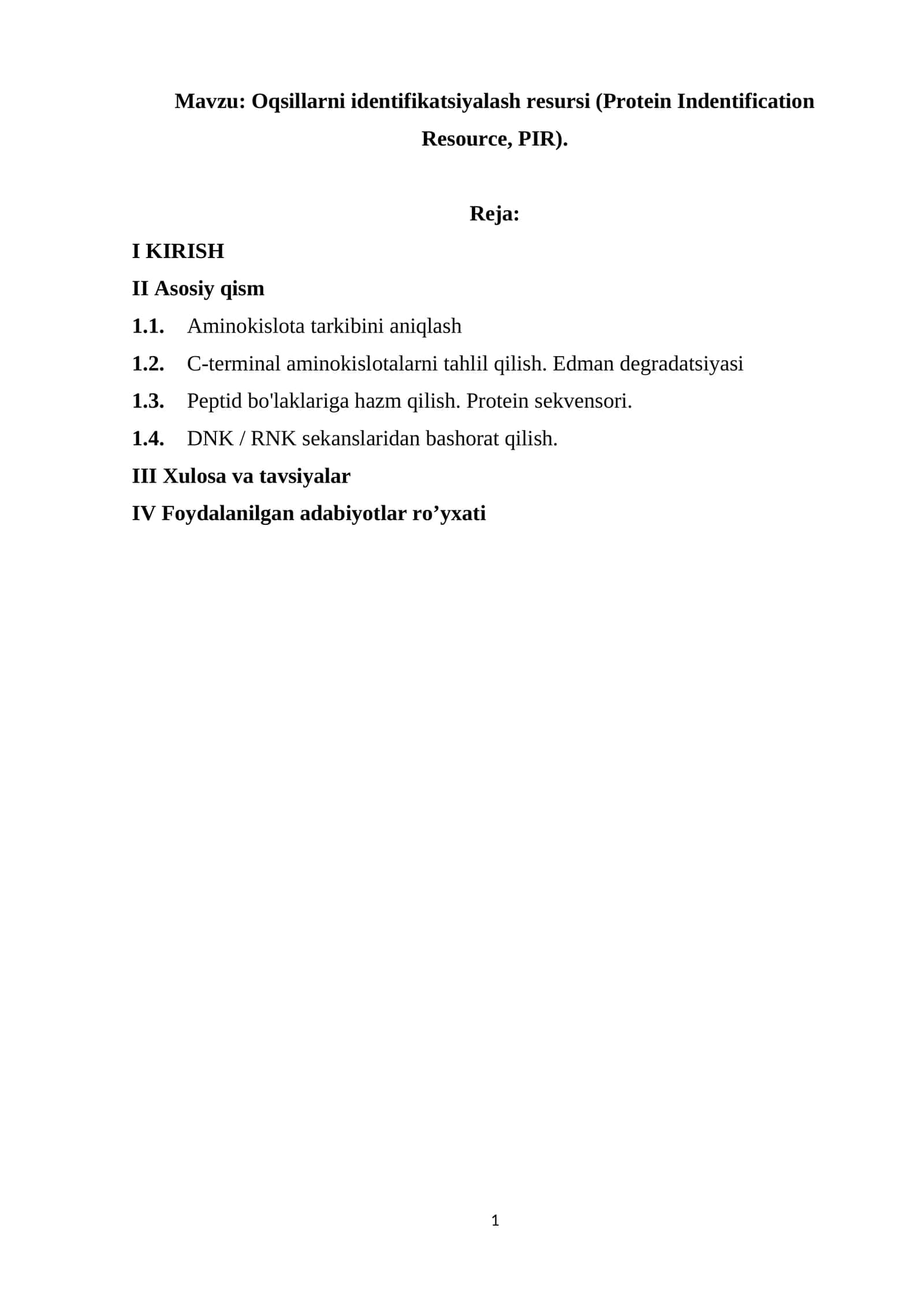Oqsillarni identifikatsiyalash resursi (Protein Indentification Resource, PIR)