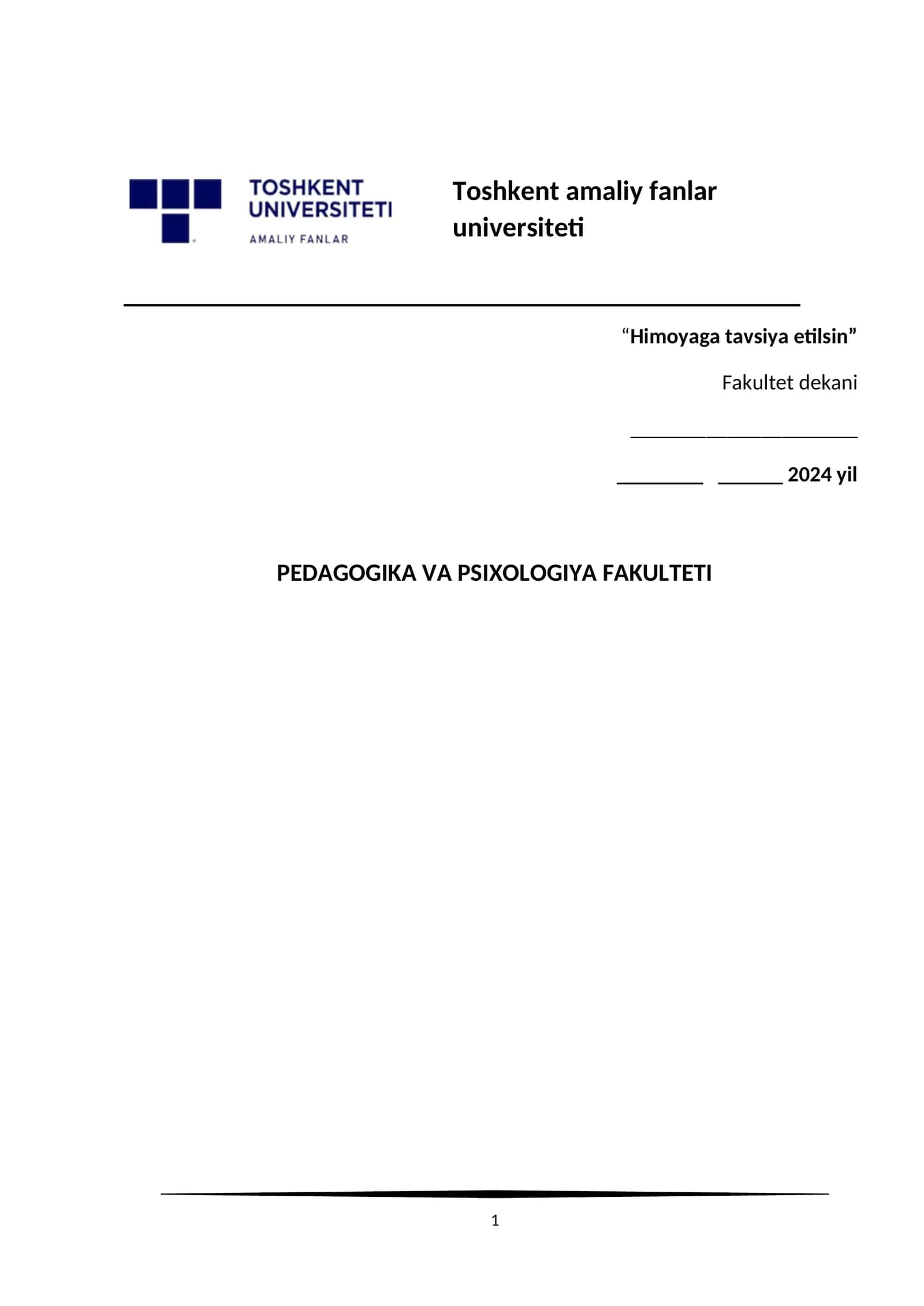 "PEDAGOGIKA VA PSIXOLOGIYA FAKULTETI"