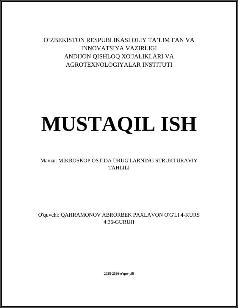 MIKROSKOP OSTIDA URUG'LARNING STRUKTURAVIY TAHLILI