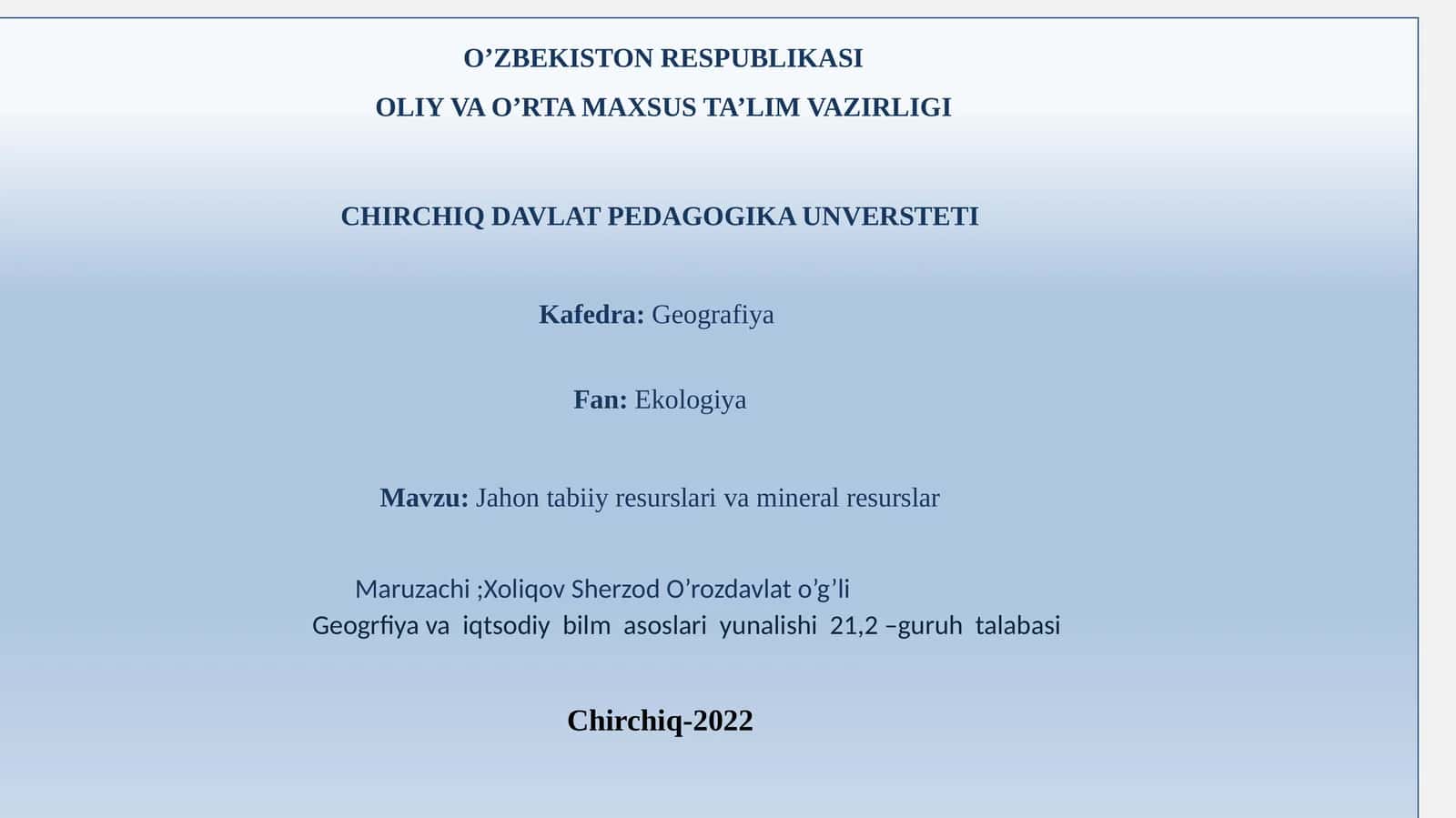 Jahon tabiiy resurslarivamineralresurslar