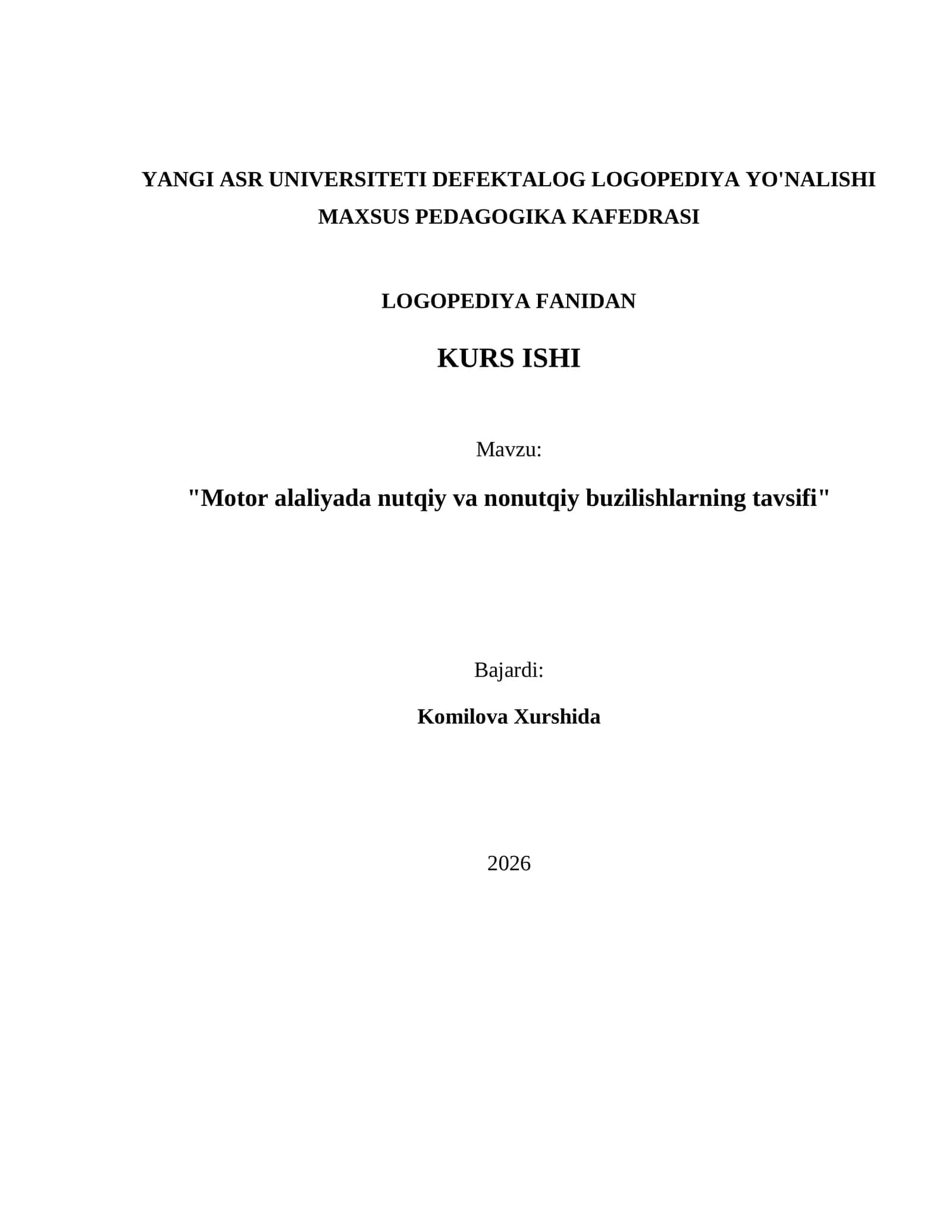LOGOPEDIYA FANIDAN KURS ISHI