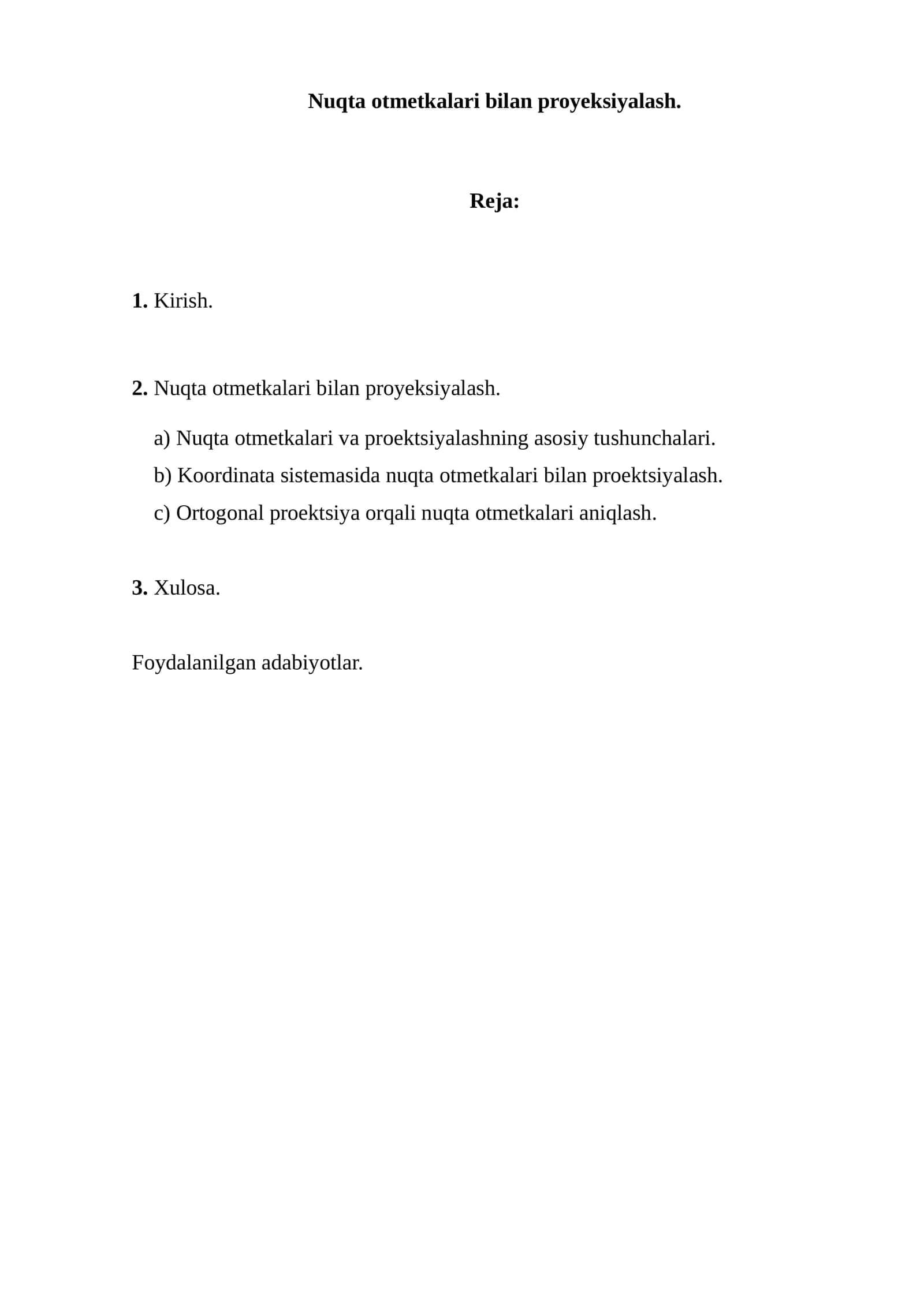 Nuqta otmetkalari bilan proyeksiyalash