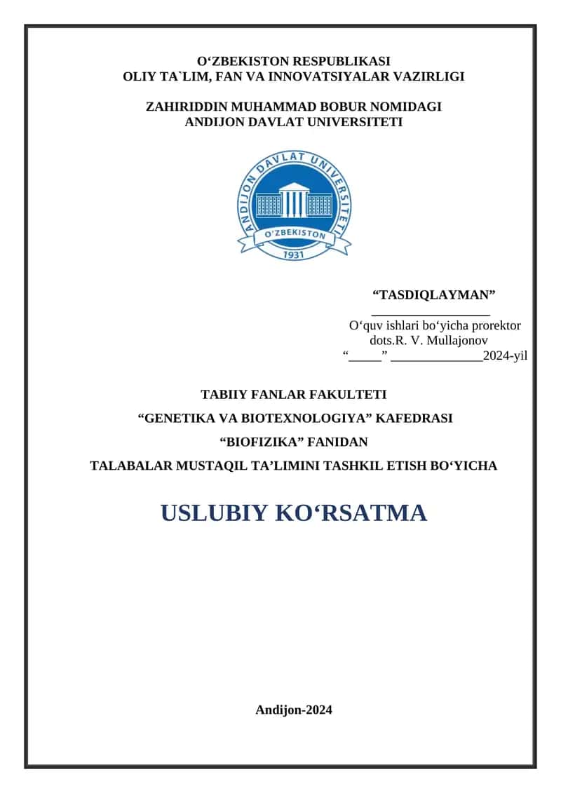Talabalar mustaqil ta'limini tashkil etish bo'yicha uslubiy ko'rsatma