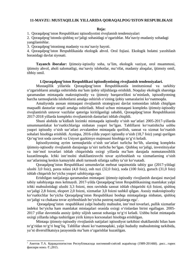 MUSTAQILLIK YILLARIDA QORAQALPOG‘ISTON RESPUBLIKASI