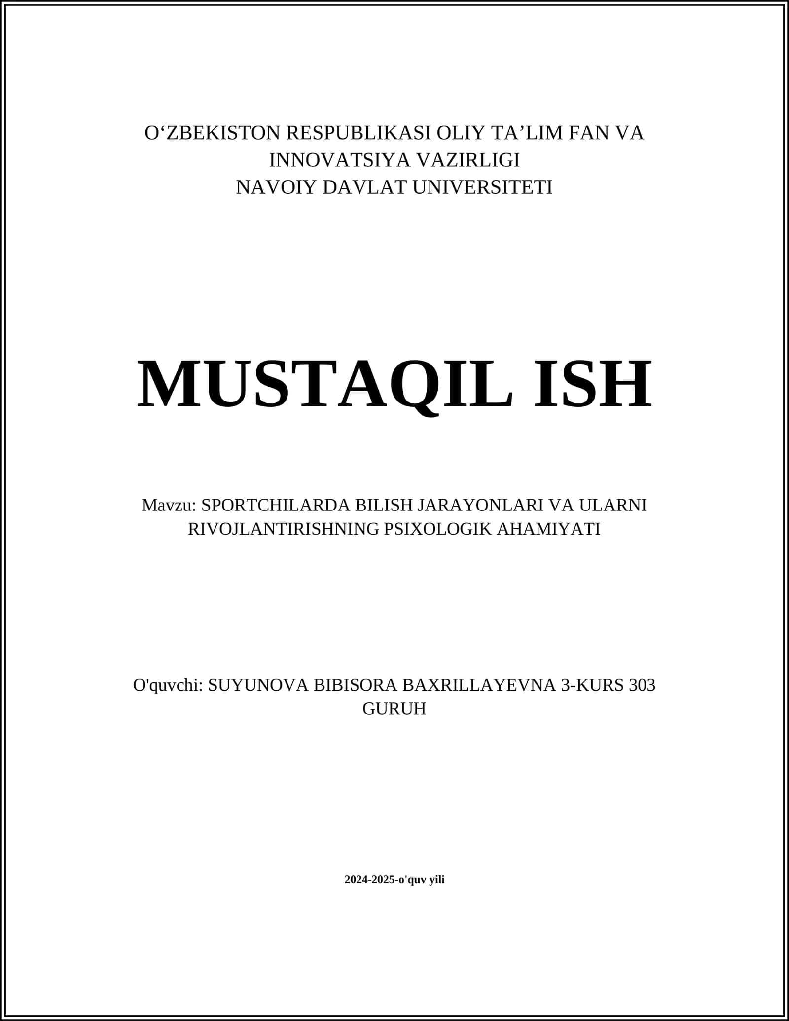 SPORTCHILARDA BILISH JARAYONLARI VA ULARNI RIVOJLANTIRISHNING PSIXOLOGIK AHAMIYATI