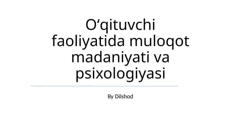 Muloqot madaniyati va psixologiyasi