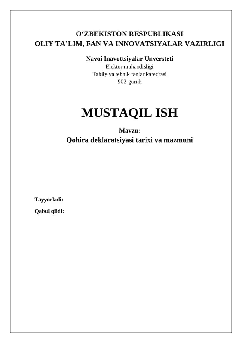 Qohira deklaratsiyasi tarixi va mazmuni