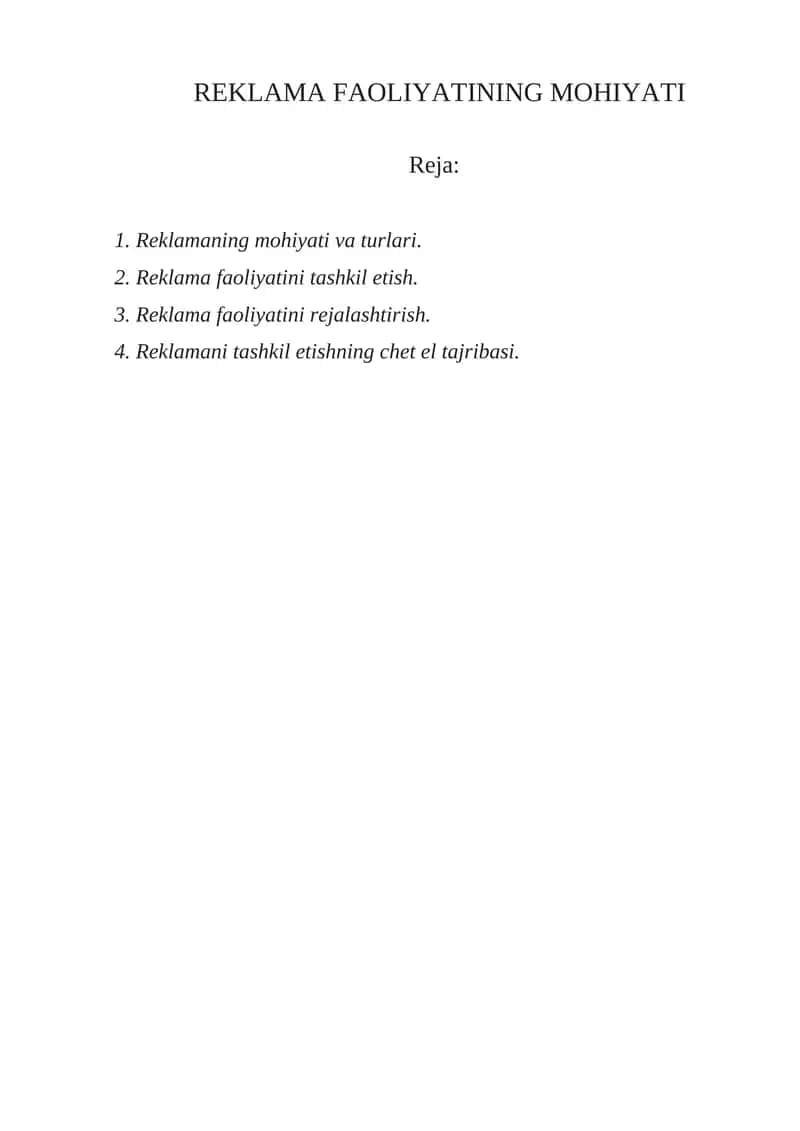 Reklama Faoliyatining Mohiyati