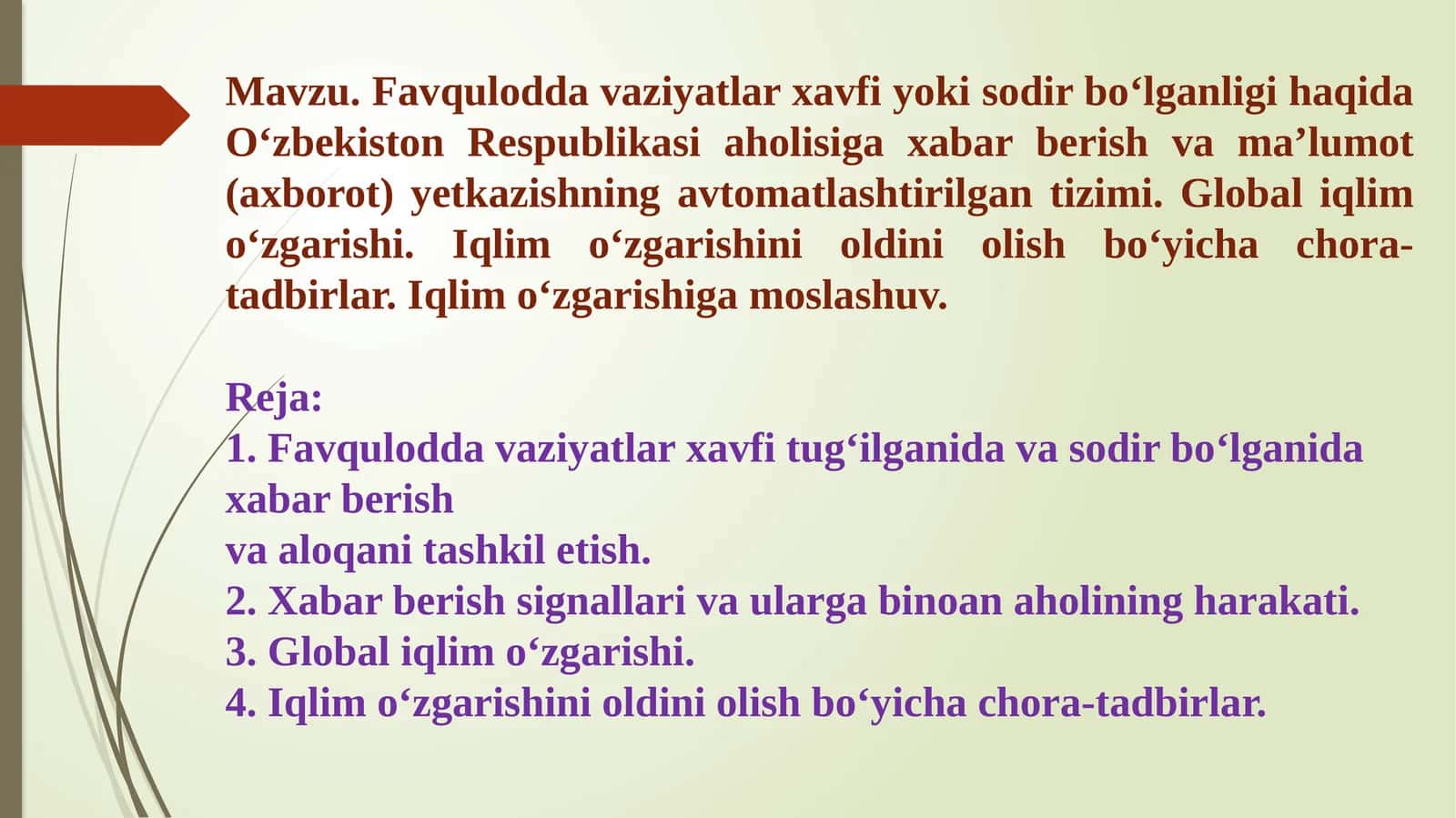 Favquloddavaziyatlar va iqlimo'zgarishini oldini olish