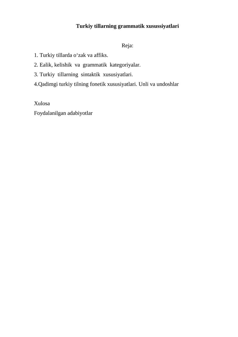 Turkiy tillarning grammatik xusussiyatlari