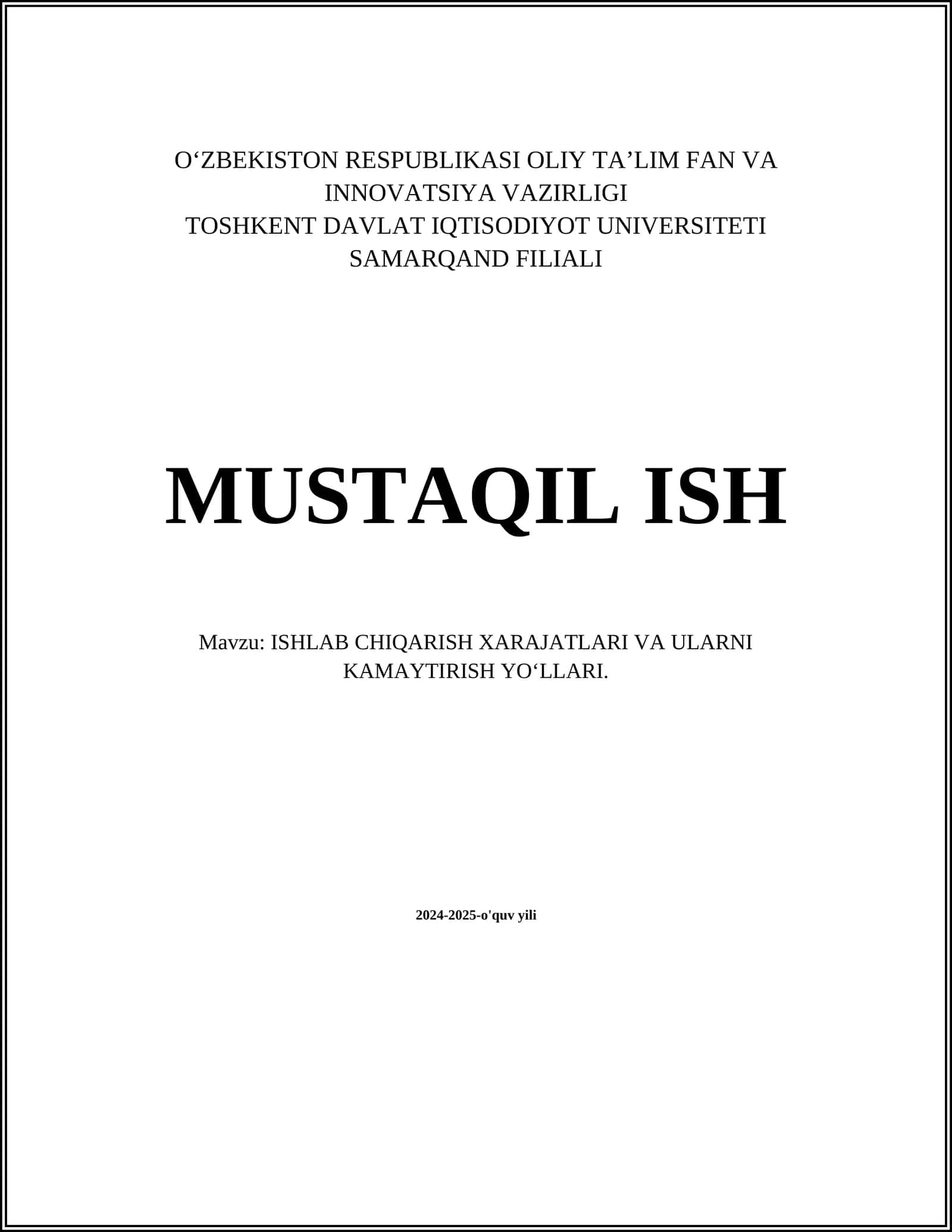 ISHLAB CHIQARISH TANNARXINI TAHLIL QILISH