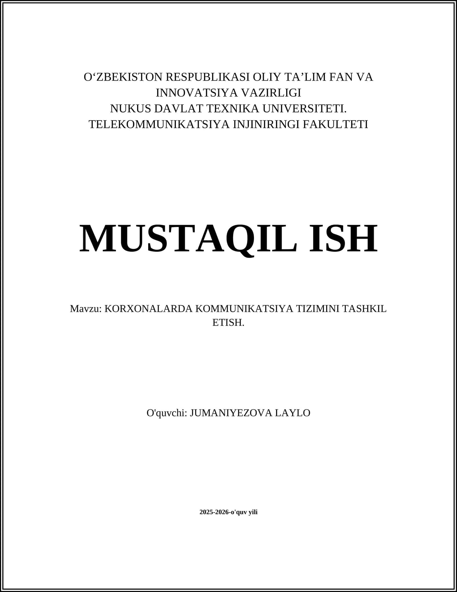 KORXONALARDA KOMMUNIKATSIYA TIZIMINI TASHKIL ETISH