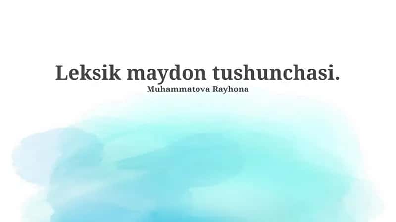Leksik maydon tushunchasi