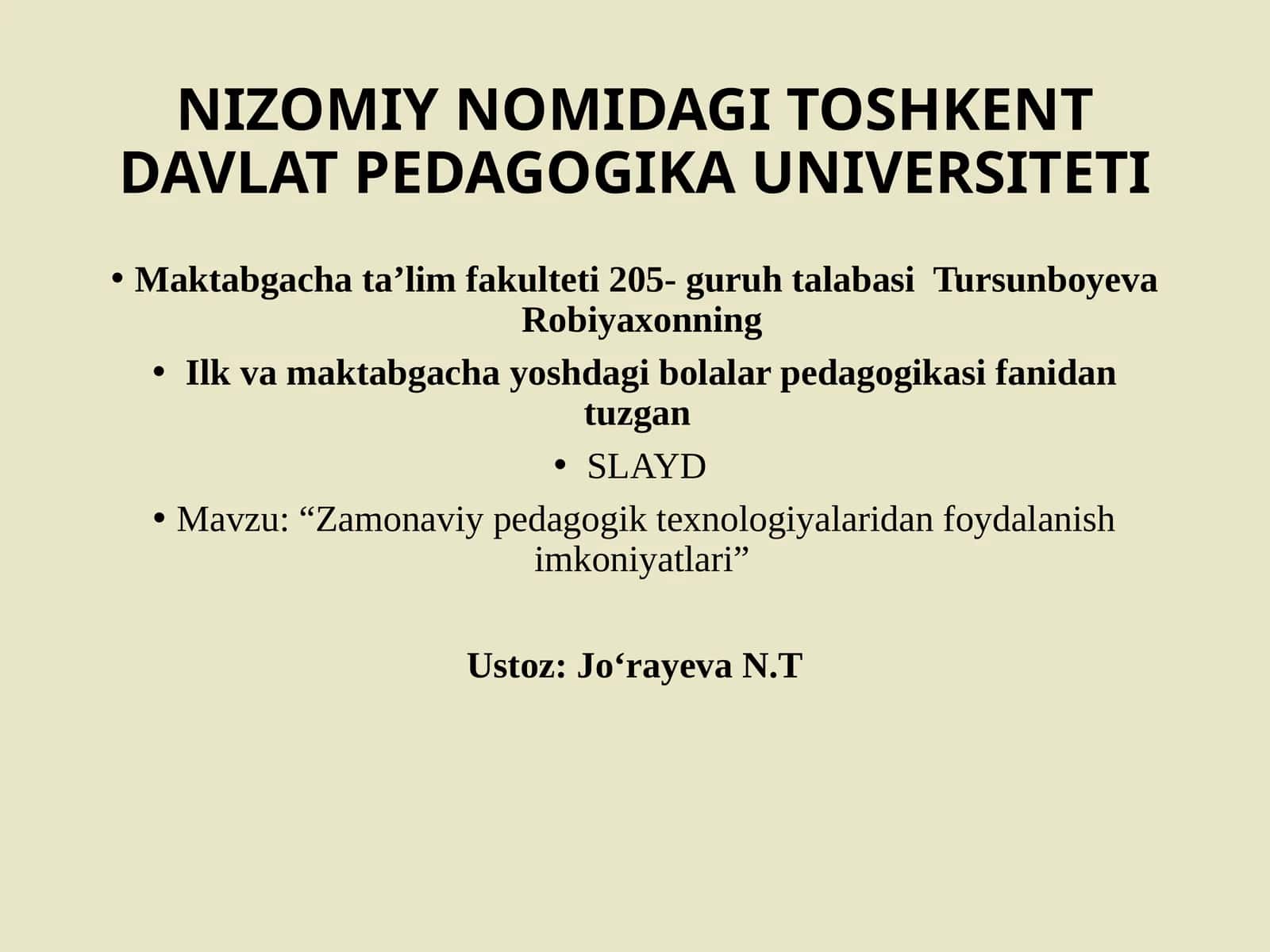 ZAMONAVIY PEDAGOGIK TEXNOLOGIYALARIDAN FOYDALANISH IMKONIYATLARI