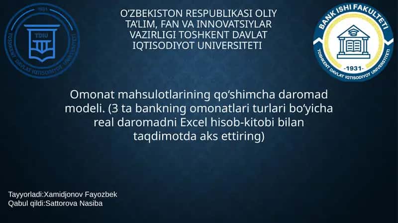 Omonat mahsulotlarining qo‘shimcha daromad modeli