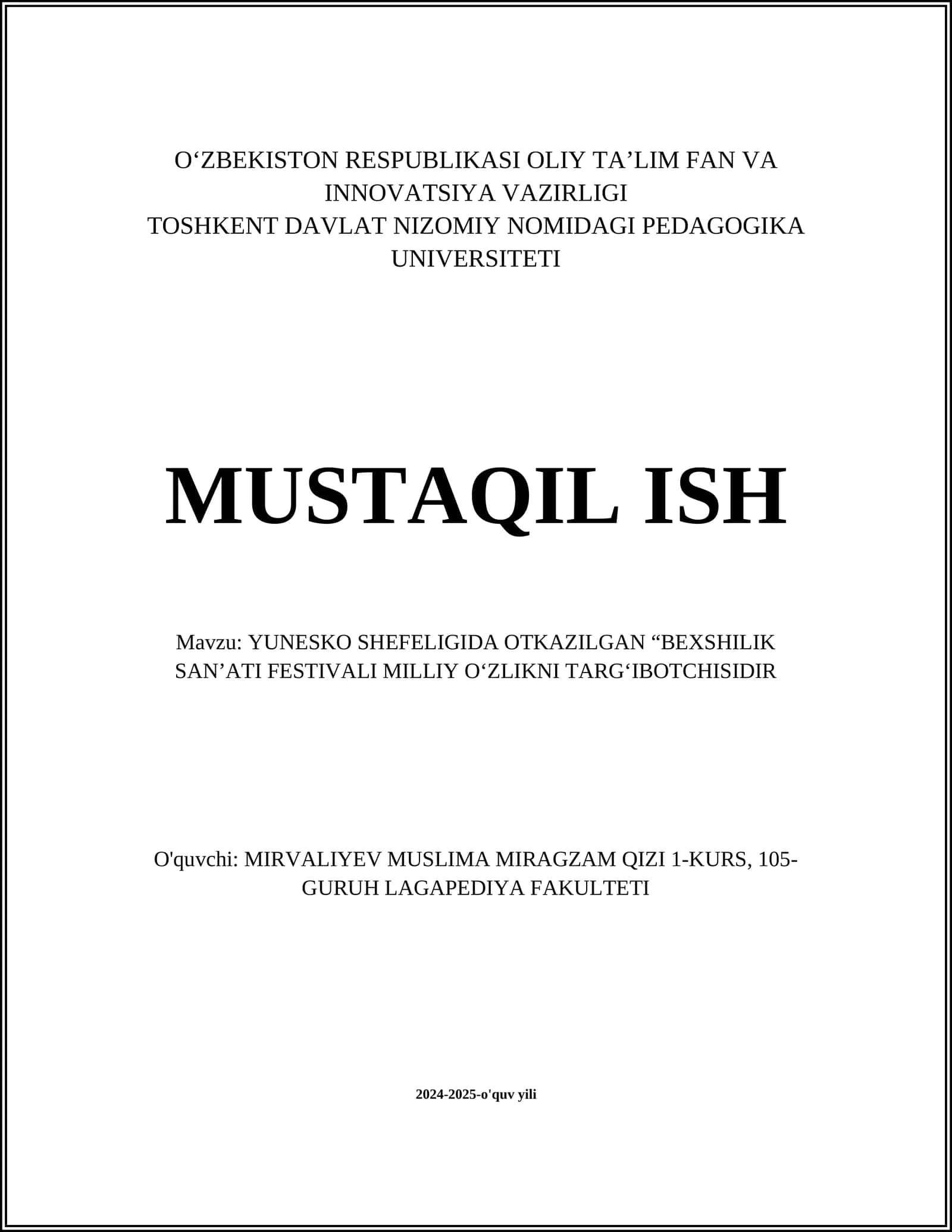 YUNESKO SHEFELIGIDA OTKAZILGAN “BEXSHILIK SAN’ATI FESTIVALI MILLIY OʻZLIKNI TARGʻIBOTCHISIDIR