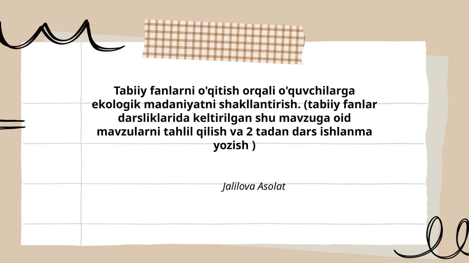 Tabiiy Fanlarni O'qitish Orqali O'quvchilarga Ekologik Madaniyatni Shakllantirish