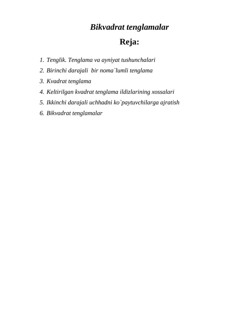 Bikvadrat tеnglamalar