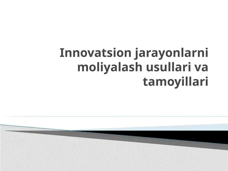 Innovatsion jarayonlarni moliyalash usullari va tamoyillari