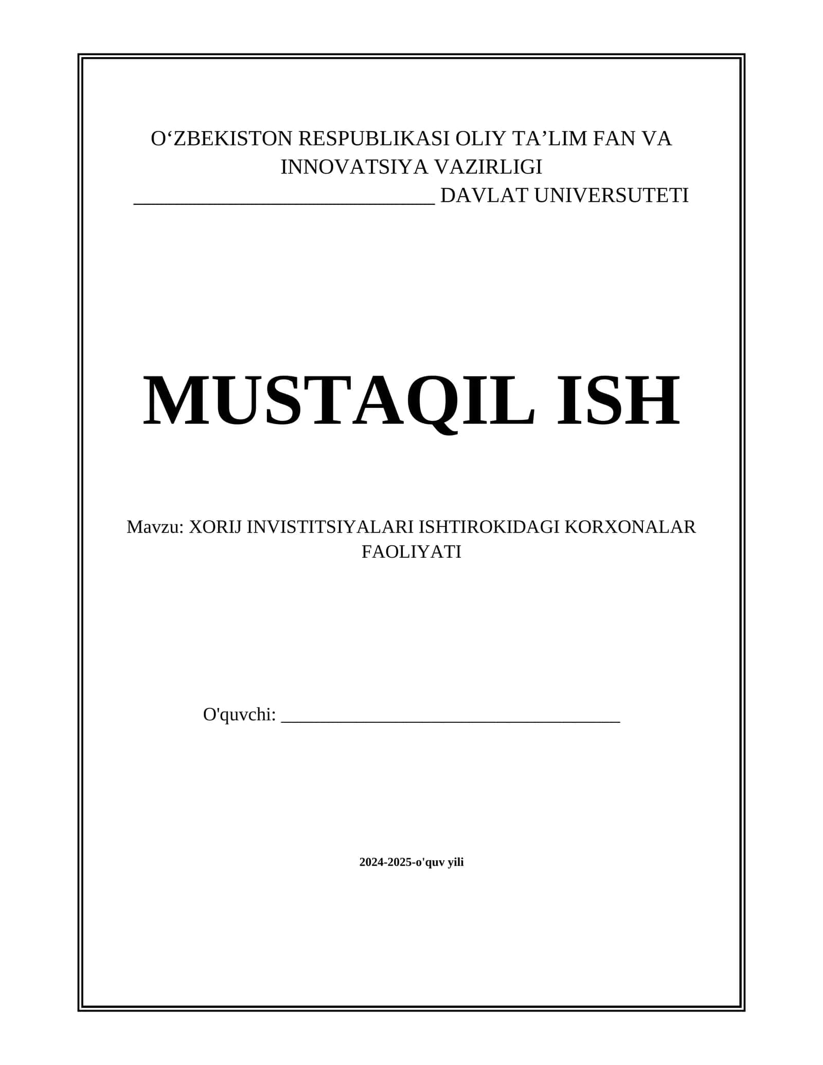 XORIJ INVISTITSIYALARI ISHTIROKIDAGI KORXONALAR FAOLIYATI