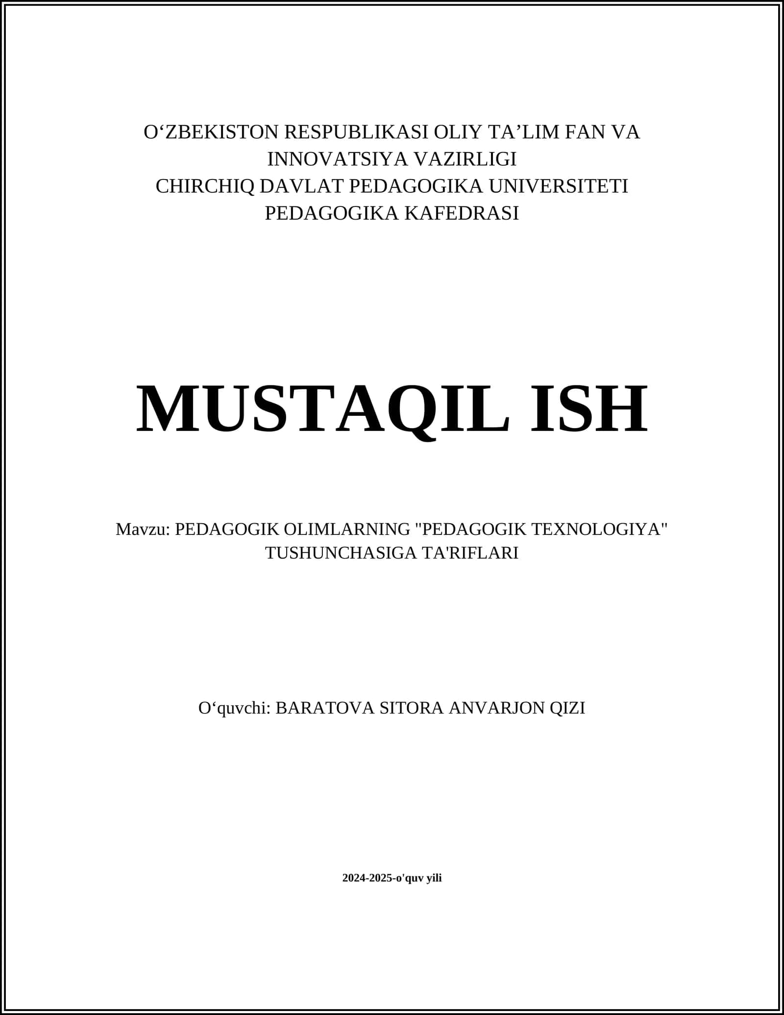 PEDAGOGIK OLIMLARNING "PEDAGOGIK TEXNOLOGIYA" TUSHUNCHASIGA TA'RIFLARI
