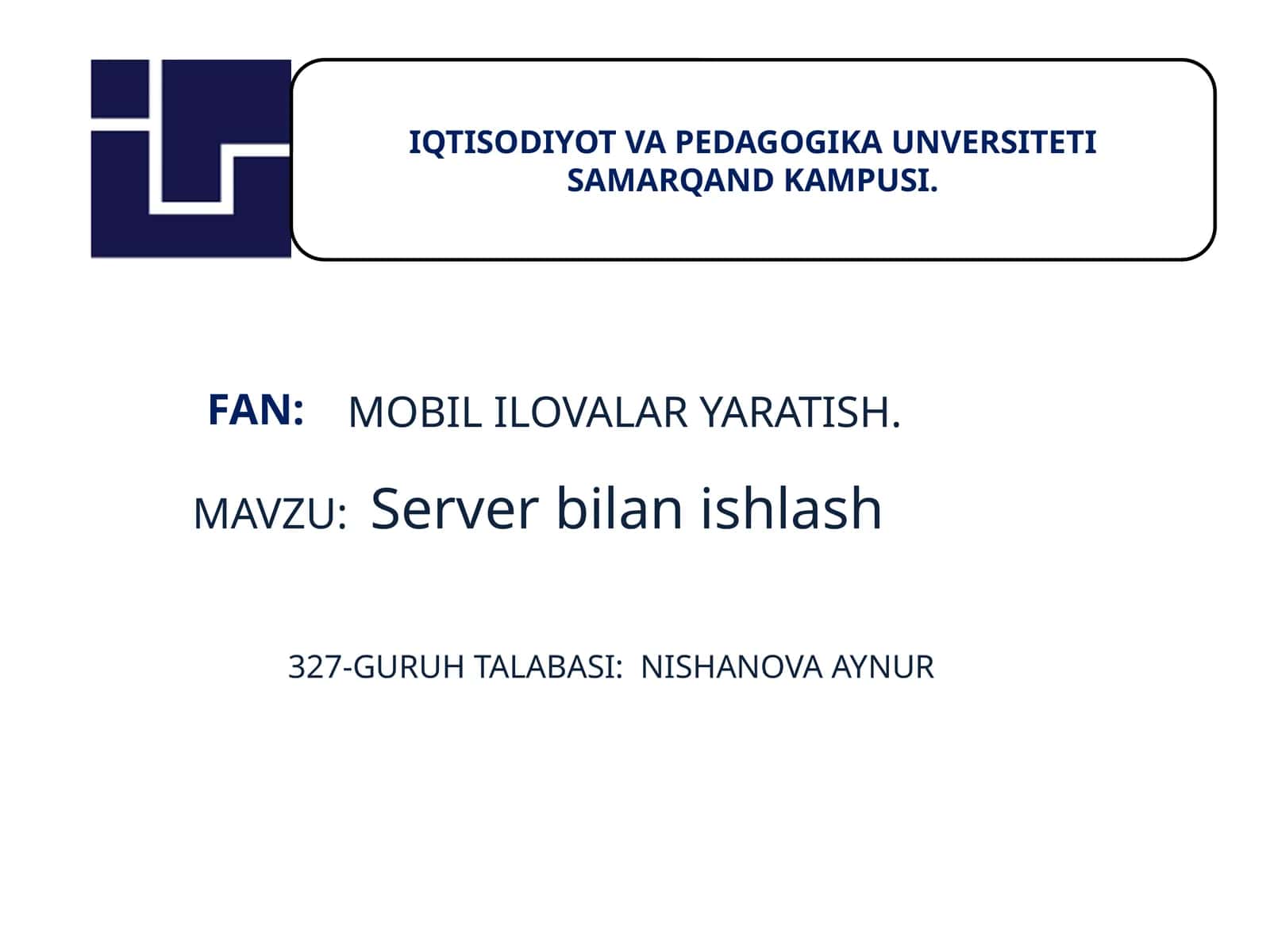 Serverlar va ma'lumotlar bazasini sozlash